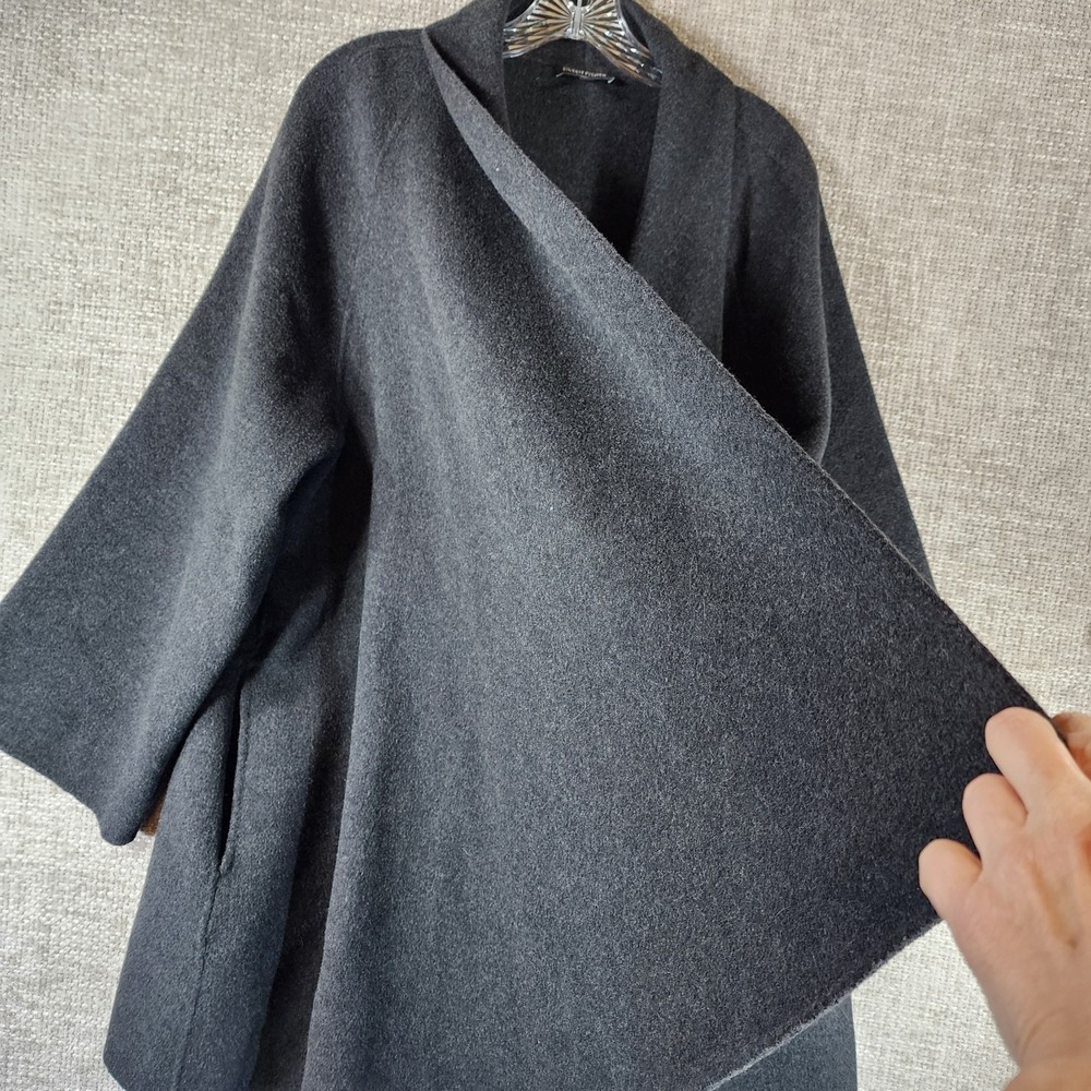 Eileen Fisher Boiled Wool Open Front Shawl Collar Coat Womens L Charcoal Nice! - Picture 4 of 13